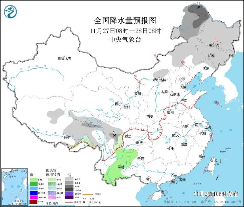 11月25日：未来三天全国天气预报  -图3